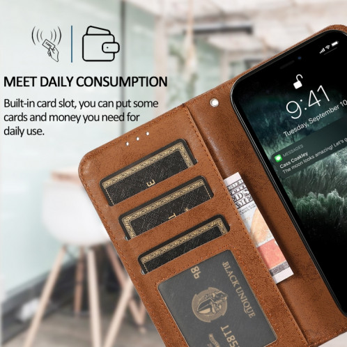 Rétro 2 in 1 étui en cuir horizontal horizontal détachable avec machines à sous cartes et portefeuille pour iPhone 13 Pro (Brown) SH803D100-08