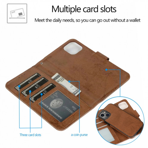 Rétro 2 in 1 étui en cuir horizontal horizontal détachable avec machines à sous cartes et portefeuille pour iPhone 13 Pro (Brown) SH803D100-08