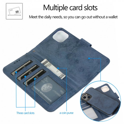 Rétro 2 en 1 étui en cuir horizontal horizontal détachable avec machines à sous cartes et portefeuille pour iPhone 13 Pro (bleu foncé) SH803E22-08