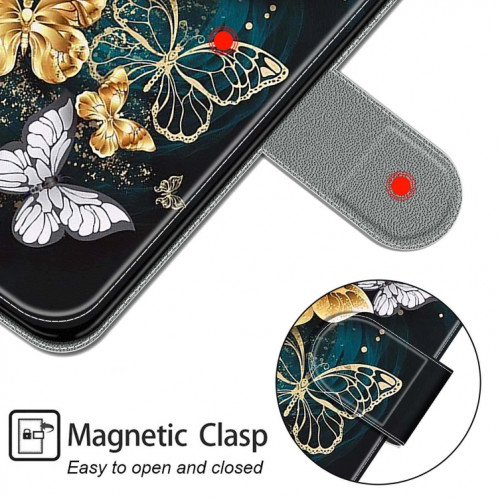 TENSE DE TENSE DE TRACTURE COLORÉ COLLECTIVE FERMELLE MAGNÉTIQUE HORIZONTAL ROCK PU Housse en cuir PU avec support et machines à sous pour iPhone 13 Pro (Papillons volants en argent C20) SH903T515-07