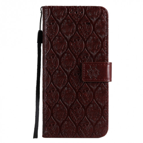 Appuyez sur l'impression de rotin motif de fleur de rotin Horizontal Flip en cuir PU avec support & carte Slots & Portefeuille et cadre photo pour iPhone 13 (Brown) SH002C1619-07