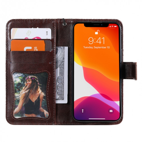 Appuyez sur l'impression de rotin motif de fleur de rotin Horizontal Flip en cuir PU avec support & carte Slots & Portefeuille et cadre photo pour iPhone 13 (Brown) SH002C1619-07
