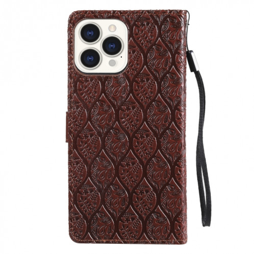 Étui de fleurs de fleurs de rotin à imprimer pressé Horizontal PU en cuir PU avec support et carte de portefeuille et cadre de portefeuille et photo pour iPhone 13 PRO (Brown) SH003C904-07