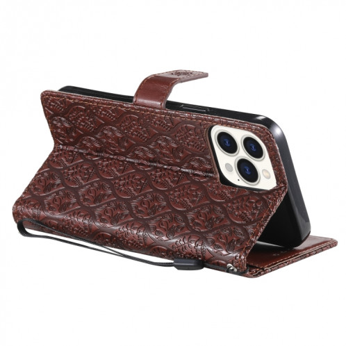 Étui de fleurs de fleurs de rotin à imprimer pressé Horizontal PU en cuir PU avec support et carte de portefeuille et cadre de portefeuille et photo pour iPhone 13 PRO (Brown) SH003C904-07