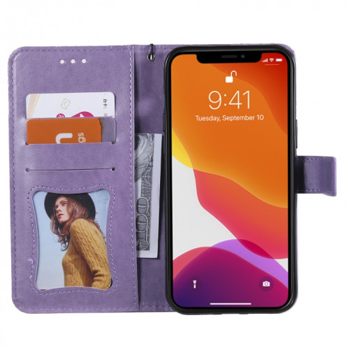 Appuyez sur l'impression de rotin motif de fleur de rotin motif horizontal case en cuir PU avec support et carte de portefeuille et cadre de portefeuille et photo pour iPhone 13 Pro (violet) SH003H380-07