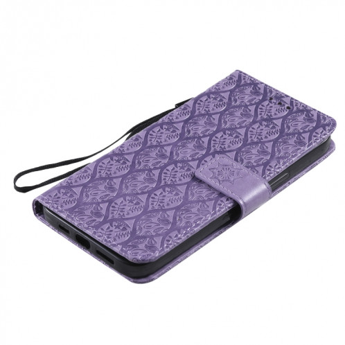 Appuyez sur l'impression de rotin motif de fleur de rotin motif horizontal case en cuir PU avec support et carte de portefeuille et cadre de portefeuille et photo pour iPhone 13 Pro (violet) SH003H380-07