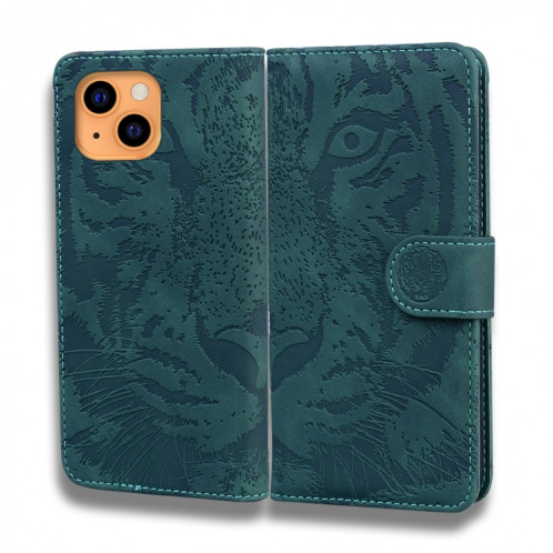 Motif de gaufrage de tigre Horizontal Flip Cuir Toot avec support et carte de portefeuille et portefeuille pour iPhone 13 (vert) SH102C546-05