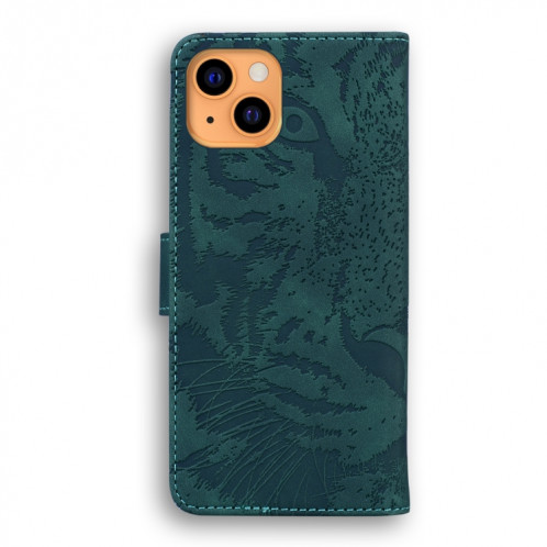 Motif de gaufrage de tigre Horizontal Flip Cuir Toot avec support et carte de portefeuille et portefeuille pour iPhone 13 (vert) SH102C546-05