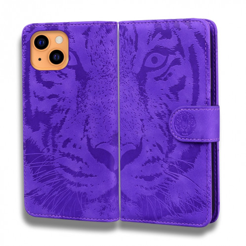 Modèle de gaufrage de tigre Horizontal Flip Cuir Case avec support & Card Slots & Portefeuille pour iPhone 13 (Violet) SH102D687-05