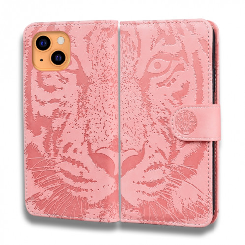 Modèle de gaufrage de tigre Horizontal Flip Cuir Coffret avec porte-cartes et portefeuille pour iPhone 13 (rose) SH102F539-05