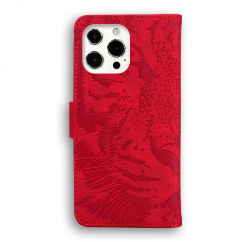 Modèle de gaufrage de tigre Horizontal Flip Cuir Case avec porte-cartes et portefeuille pour iPhone 13 Pro (rouge) SH103B636-05