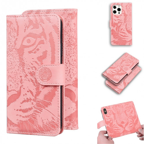 Modèle de gaufrage de tigre Horizontal Flip Cuir Toot avec porte-carte et portefeuille pour iPhone 13 Pro (rose) SH103F825-05