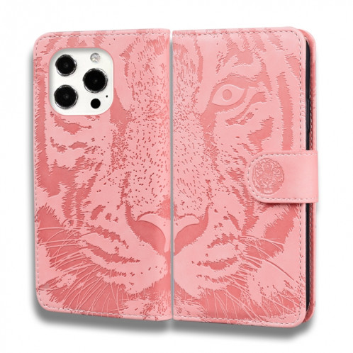 Modèle de gaufrage de tigre Horizontal Flip Cuir Toot avec porte-carte et portefeuille pour iPhone 13 Pro (rose) SH103F825-05