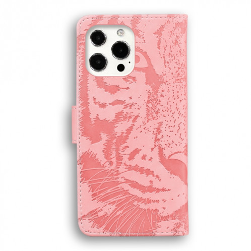 Modèle de gaufrage de tigre Horizontal Flip Cuir Toot avec porte-carte et portefeuille pour iPhone 13 Pro (rose) SH103F825-05
