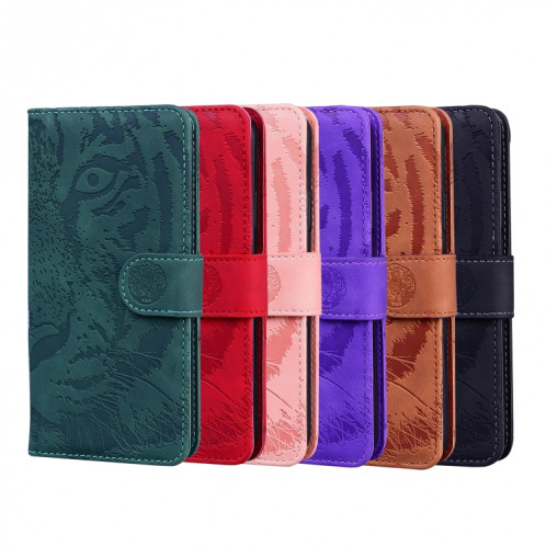 Modèle de gaufrage de tigre Horizontal Flip Cuir Too avec support et portefeuille pour iPhone 13 PRO (Vert) SH103C1985-05