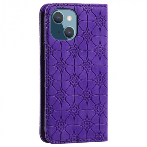 Boîtier de pansements horizontaux magnétiques de fleurs chanceux de gaufrage avec support et emplacements pour carte pour iPhone 13 mini (violet) SH201E462-07