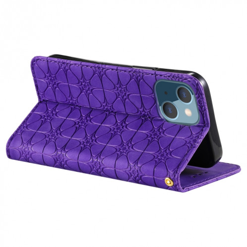 Boîtier de pansements horizontaux magnétiques de fleurs chanceux de gaufrage avec support et emplacements pour carte pour iPhone 13 mini (violet) SH201E462-07