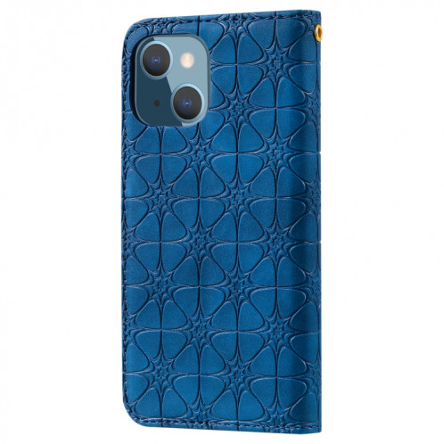 Fleurs chanceuses, motif de gaufrage magnétique horizontal horizontal case en cuir avec support et emplacements de carte pour iPhone 13 (bleu foncé) SH202C1300-07