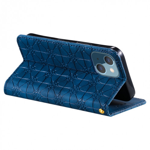 Fleurs chanceuses, motif de gaufrage magnétique horizontal horizontal case en cuir avec support et emplacements de carte pour iPhone 13 (bleu foncé) SH202C1300-07