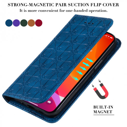 Fleurs chanceuses, motif de gaufrage magnétique horizontal horizontal case en cuir avec support et emplacements de carte pour iPhone 13 (bleu foncé) SH202C1300-07