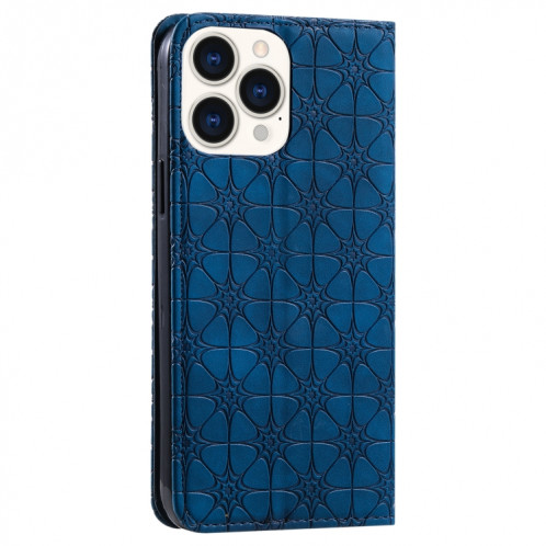 Cas de gaufrage de fleurs chanceux Étui en cuir horizontal magnétique avec support et fentes pour carte pour iPhone 13 Pro (Bleu foncé) SH203C906-07