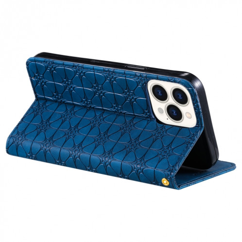 Cas de gaufrage de fleurs chanceux Étui en cuir horizontal magnétique avec support et fentes pour carte pour iPhone 13 Pro (Bleu foncé) SH203C906-07