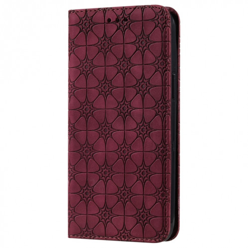 Boîtier de pansements horizontaux magnétiques de fleurs de lucky fleurs avec support et emplacements de carte pour iPhone 13 Pro (Rouge de vin) SH203D822-07