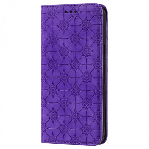 Boîtier de rabat horizontal magnétique de fleurs chanceux avec support et emplacements de carte pour iPhone 13 Pro (violet) SH203E752-07