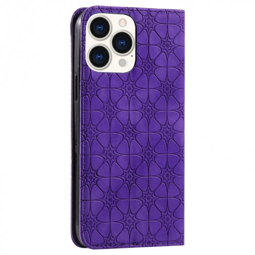 Boîtier de rabat horizontal magnétique de fleurs chanceux avec support et emplacements de carte pour iPhone 13 Pro (violet) SH203E752-07