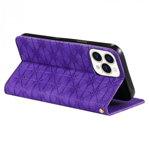 Boîtier de rabat horizontal magnétique de fleurs chanceux avec support et emplacements de carte pour iPhone 13 Pro (violet) SH203E752-07