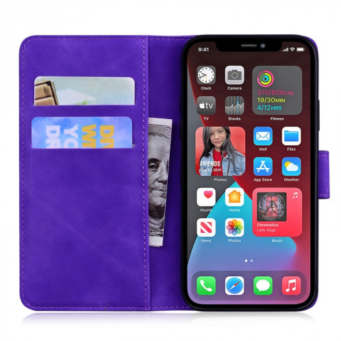 Sentez la peau Pure Couleur Horizontale Flip Cuir Coffret avec porte-cartes et portefeuille pour iPhone 13 Pro (violet) SH303D1723-03