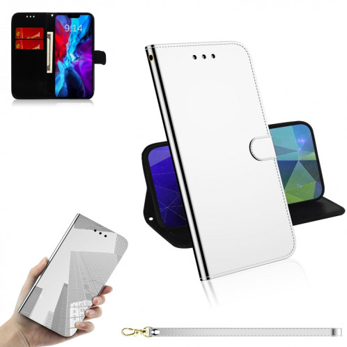 Surface de miroir imitée Horizontal Horizontal Toam Coating avec porte-cartes et portefeuille et longe pour iPhone 13 (argent) SH502A1734-06