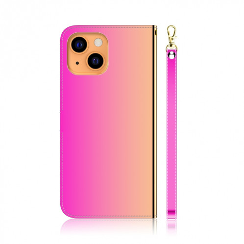 Surface de miroir imitée Horizontal Horizontal Toam Coque avec porte-cartes et portefeuille et lanière pour iPhone 13 (couleur gradient) SH502C1224-06