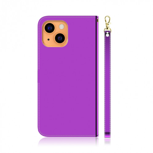 Surface de miroir imitée Horizontal Flip Cuir Toot avec porte-cartes et portefeuille et longe pour iPhone 13 (violet) SH502F894-06