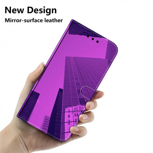 Surface de miroir imitée Horizontal Flip Cuir Toot avec porte-cartes et portefeuille et longe pour iPhone 13 (violet) SH502F894-06