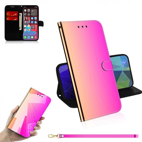 Surface de miroir imitée Horizontal Flip Cuir Toot avec support & carte Slots & Portefeuille et longe pour iPhone 13 Pro (couleur gradient) SH503C147-06