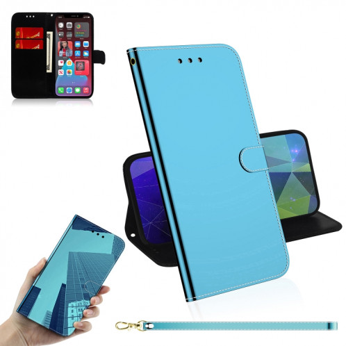 Étui de cuir horizontal de surface de miroir imité avec porte-cartes et portefeuille et portefeuille pour iPhone 13 Pro (Bleu) SH503D172-06