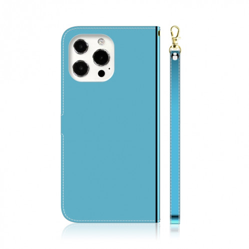 Étui de cuir horizontal de surface de miroir imité avec porte-cartes et portefeuille et portefeuille pour iPhone 13 Pro (Bleu) SH503D172-06