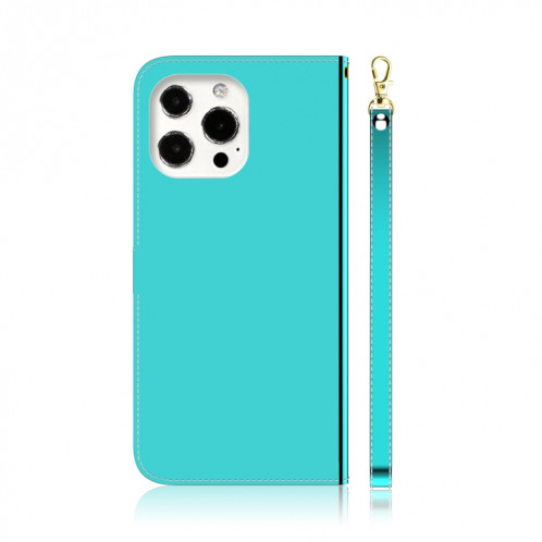 Surface de miroir imitée Horizontal Horizontal Toam Coating avec porte-cartes et portefeuille et portefeuille pour iPhone 13 Pro (Mint Green) SH503E1277-06