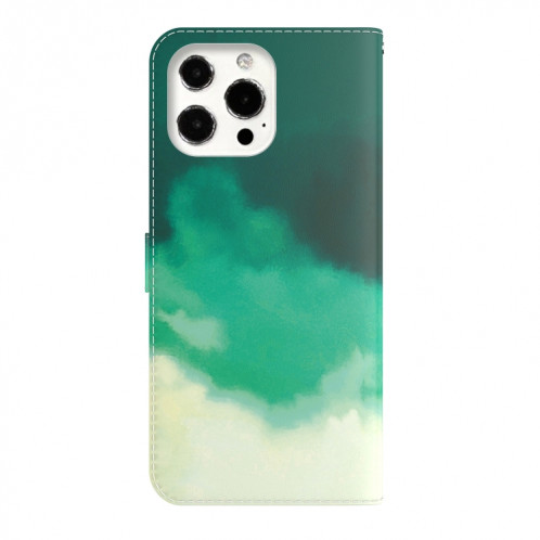 Aquarelle Motif Horizontal Flip Cuir Housse avec support et portefeuille et portefeuille pour iPhone 13 Pro (cyan vert) SH703A756-06