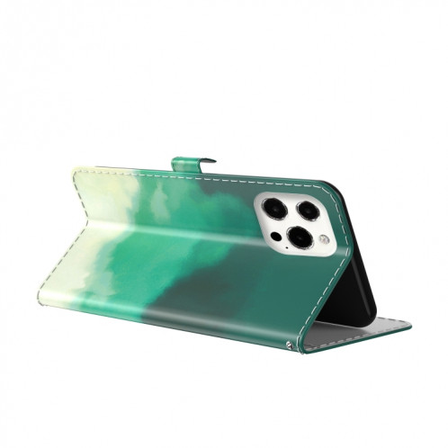 Aquarelle Motif Horizontal Flip Cuir Housse avec support et portefeuille et portefeuille pour iPhone 13 Pro (cyan vert) SH703A756-06
