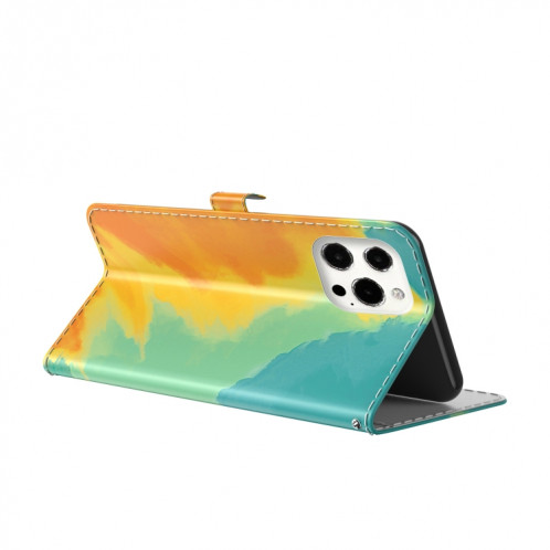 Modèle d'aquarelle Horizontal Flip Cuir Housse avec support et portefeuille pour iPhone 13 Pro (feuille d'automne) SH703C845-06