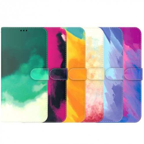 Aquarelle Motif Horizontal Flip Cuir Housse avec support et portefeuille et portefeuille pour iPhone 13 Pro (cyan vert) SH703A756-06
