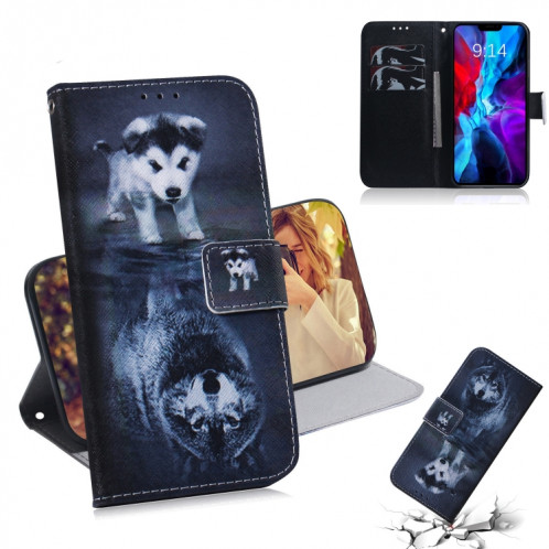 Dessin coloré Horizontal Flip Cuir Case, avec porte-cartes et portefeuille pour iPhone 13 (loup et chien) SH702G1962-05