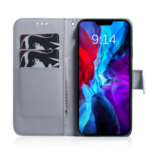 Dessin coloré Horizontal Flip Cuir Case, avec porte-cartes et portefeuille pour iPhone 13 (loup et chien) SH702G1962-05