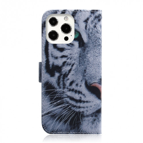 Dessin coloré Horizontal Flip Cuir Case, avec porte-cartes et portefeuille pour iPhone 13 Pro (Tiger) SH703C147-05