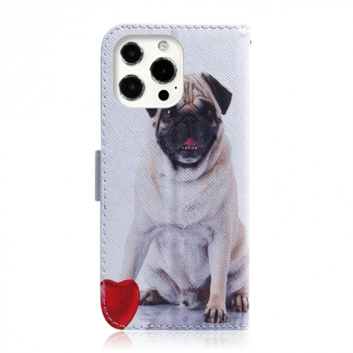 Dessin coloré Horizontal Flip Cuir Coating, avec porte-carte et portefeuille et portefeuille pour iPhone 13 Pro (Pug) SH703E87-05
