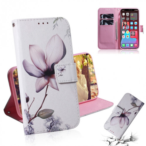 Dessin coloré Horizontal Flip Cuir Case, avec porte-cartes et portefeuille pour iPhone 13 Pro (Fleur de Magnolia) SH703J1559-05