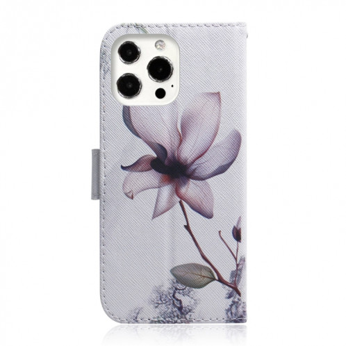 Dessin coloré Horizontal Flip Cuir Case, avec porte-cartes et portefeuille pour iPhone 13 Pro (Fleur de Magnolia) SH703J1559-05