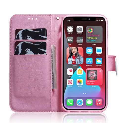 Dessin coloré Horizontal Flip Cuir Case, avec porte-cartes et portefeuille pour iPhone 13 Pro (Fleur de Magnolia) SH703J1559-05